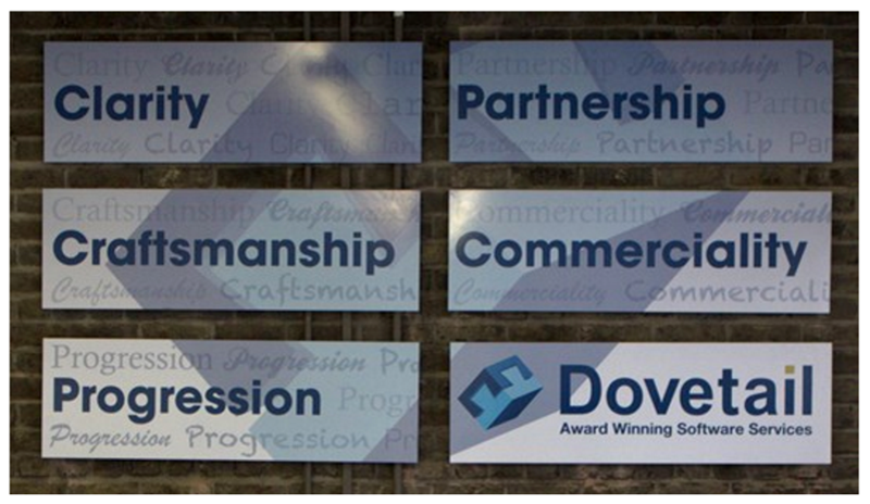 Dovetail Values - Clarity, Partnership, Craftsmanship, Commerciality, Progression.