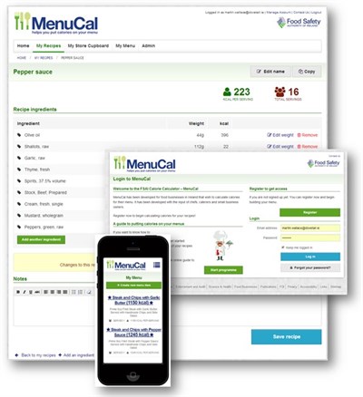 Screenshots from FSAI MenuCal calorie calculator