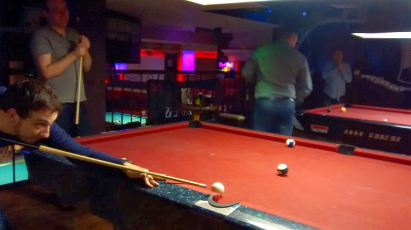 Garrett, John, Ollie and Martin playing Pool in the Palace